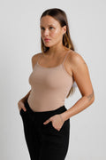 Blusa de Alça Frente Dupla Algodão Egípcio Bege