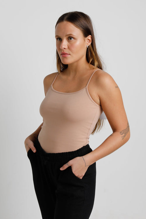 Blusa de Alça Frente Dupla Algodão Egípcio Bege