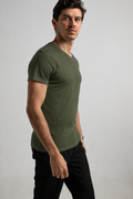 Camiseta Slim Fit V Algodão Egípcio Verde escuro