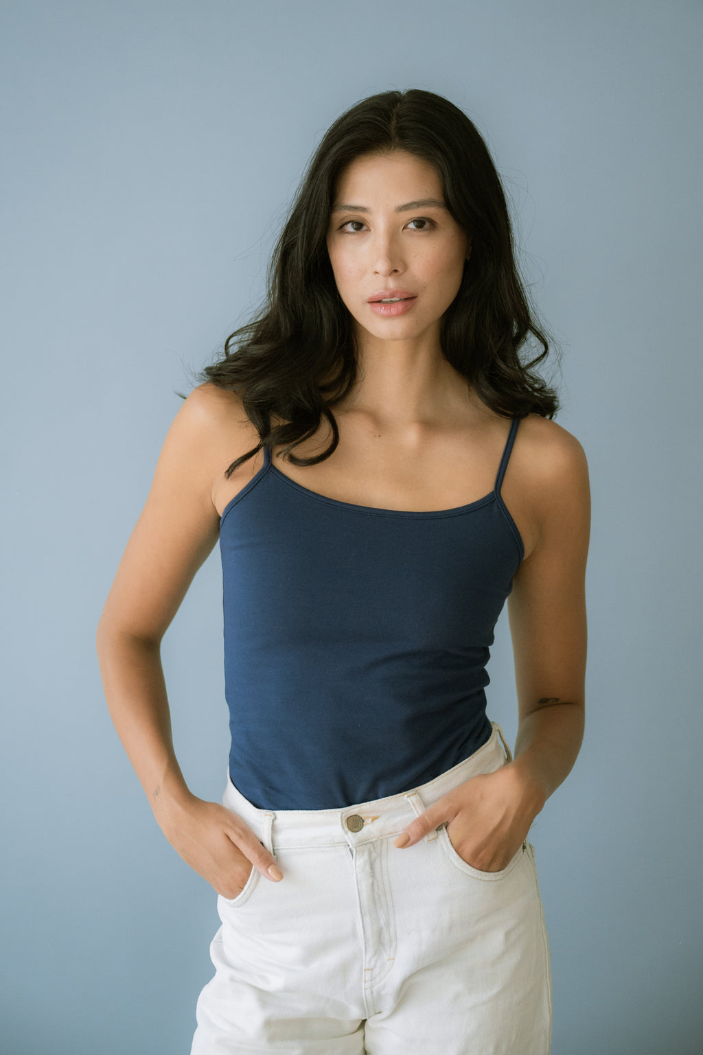 Blusa de Alça Frente Dupla Algodão Egípcio Azul Marinho