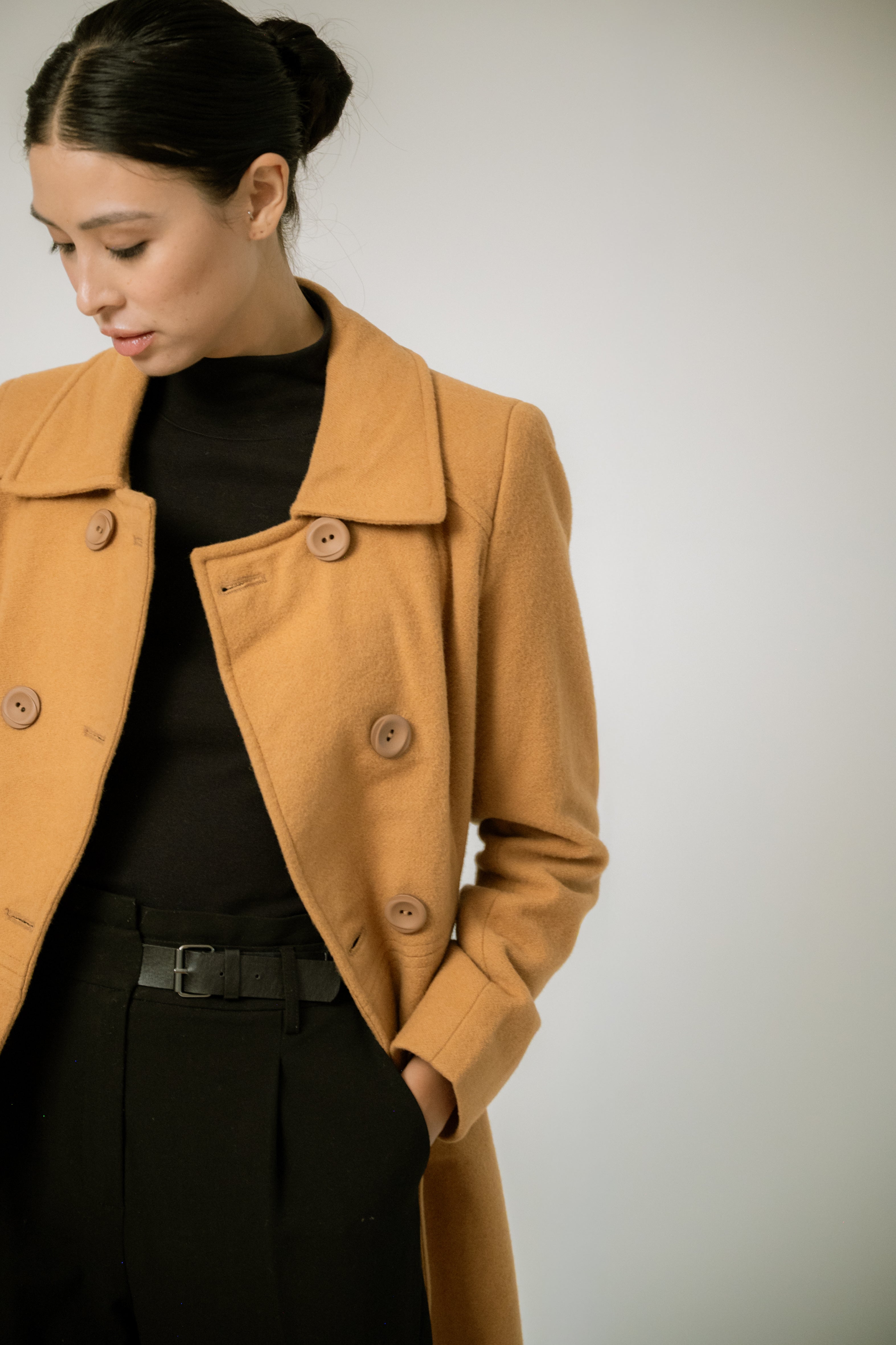 Casaco Minimal com Lã Golden Camel