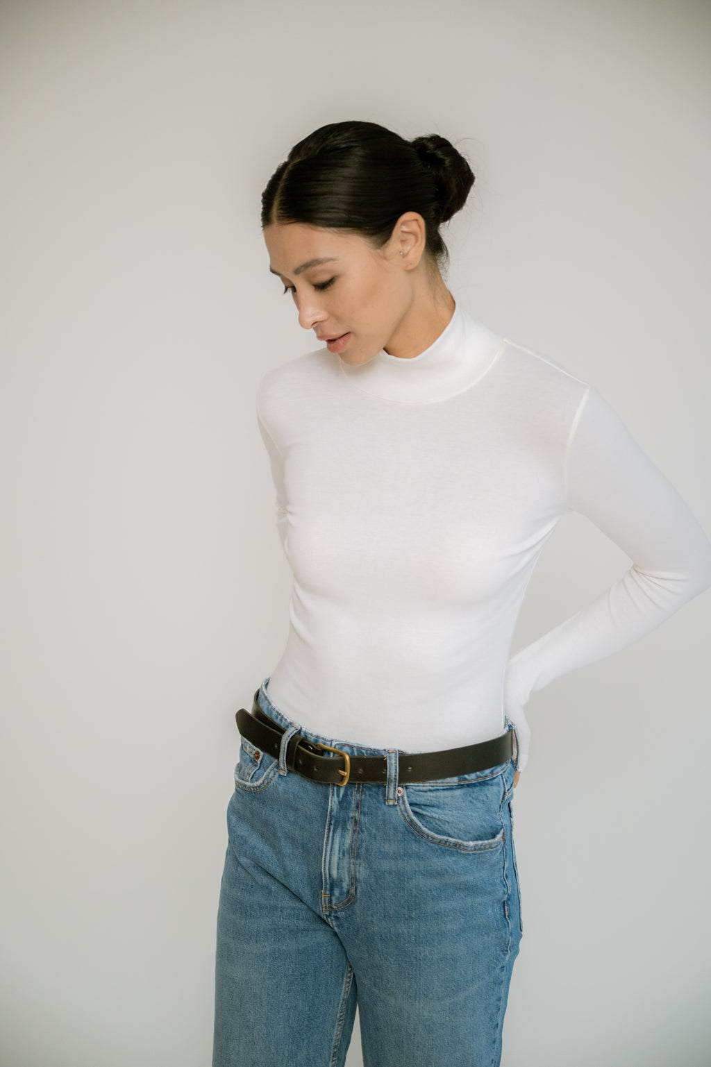 Blusa Manga Longa Canelada com Gola com Tingimento Orgânico Off-White