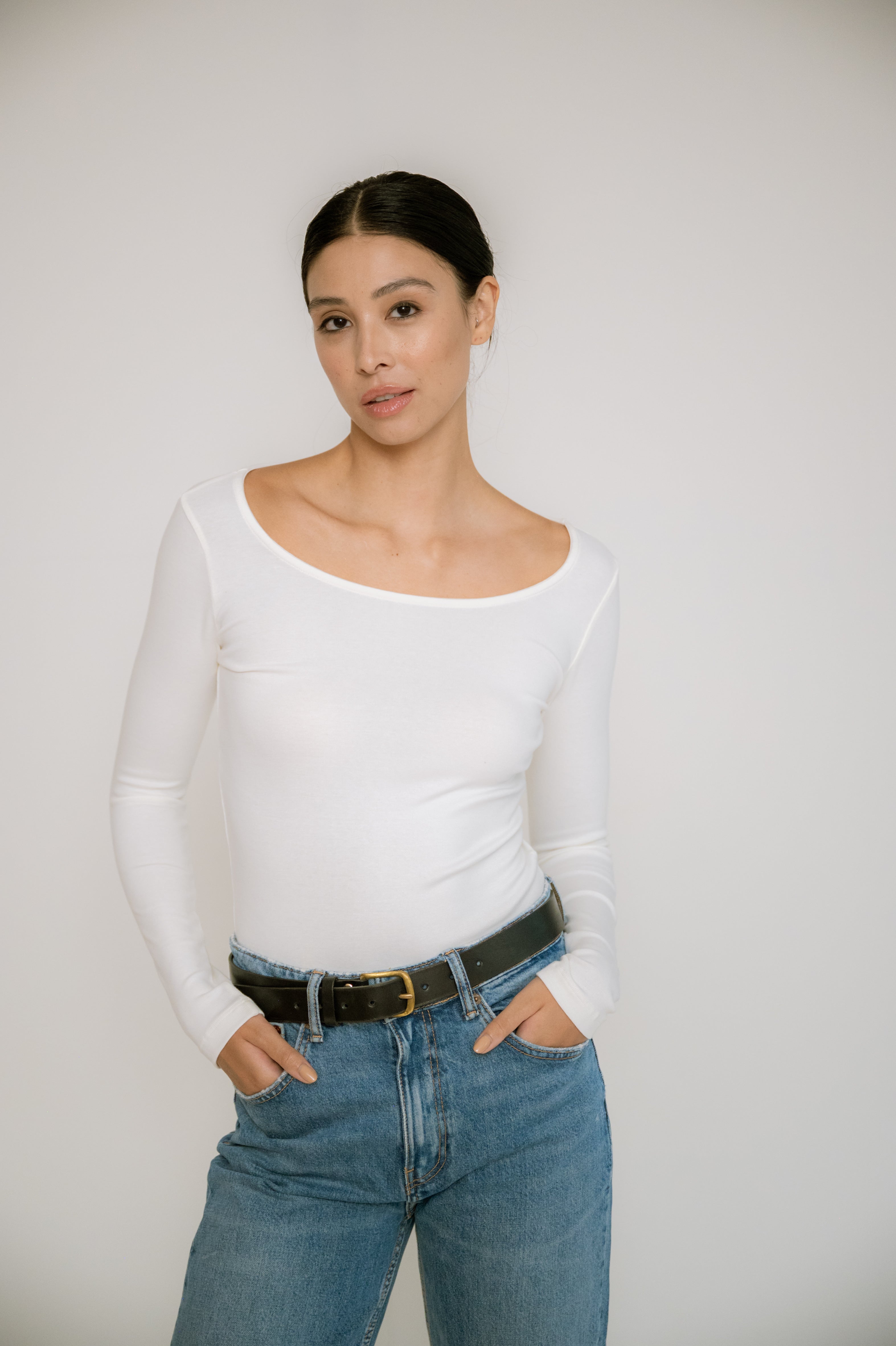 Blusa Manga Longa Canelada com Tingimento Orgânico Off-White