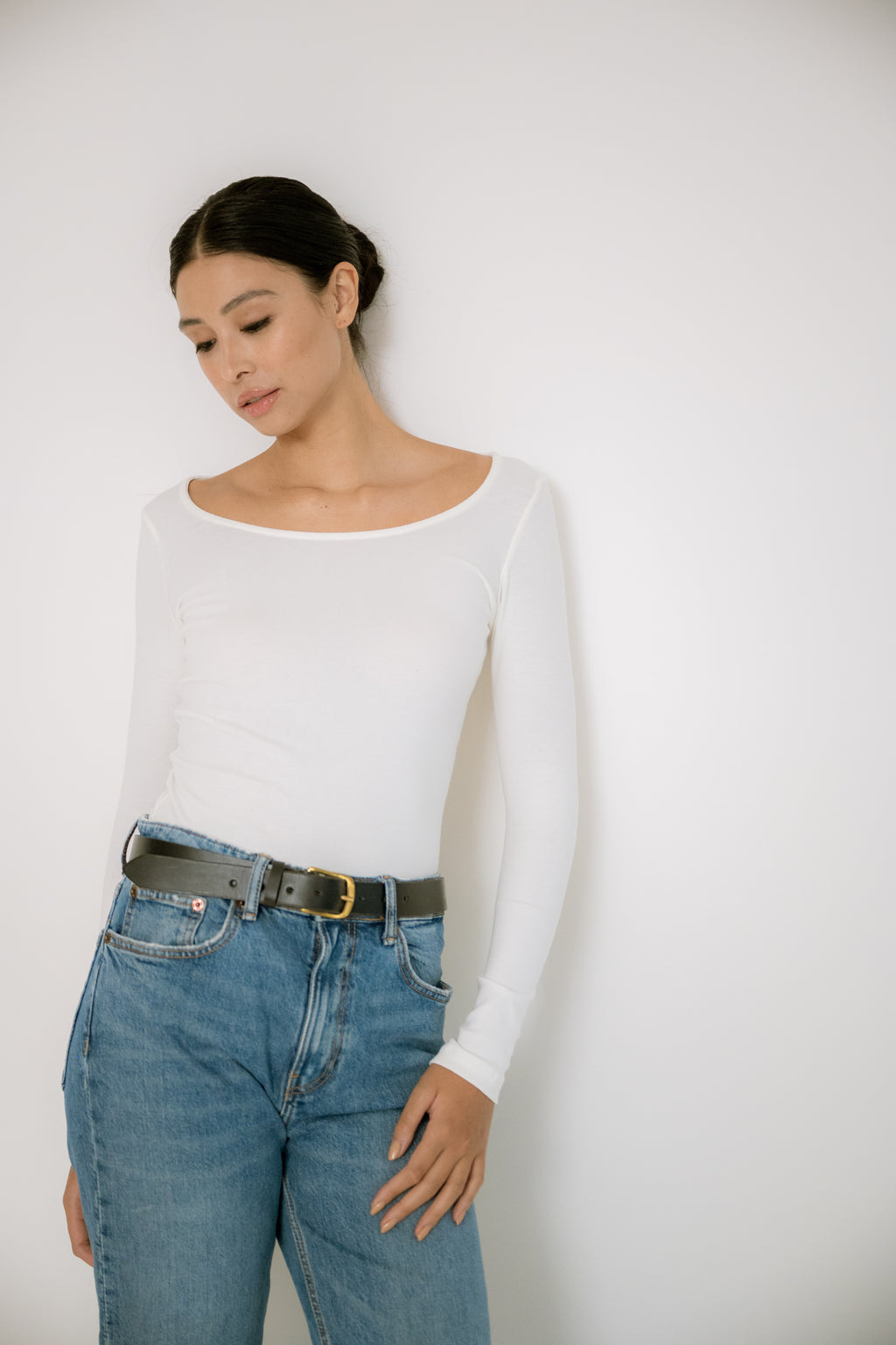 Blusa Manga Longa Canelada com Tingimento Orgânico Off-White