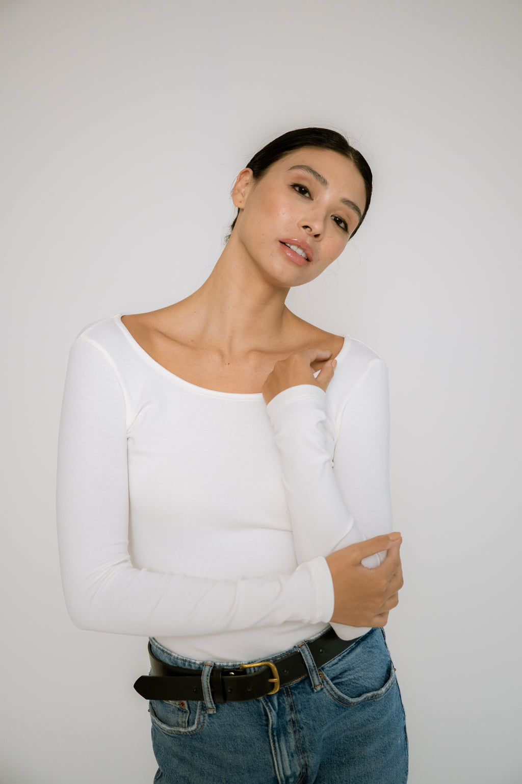 Blusa Manga Longa Canelada com Tingimento Orgânico Off-White