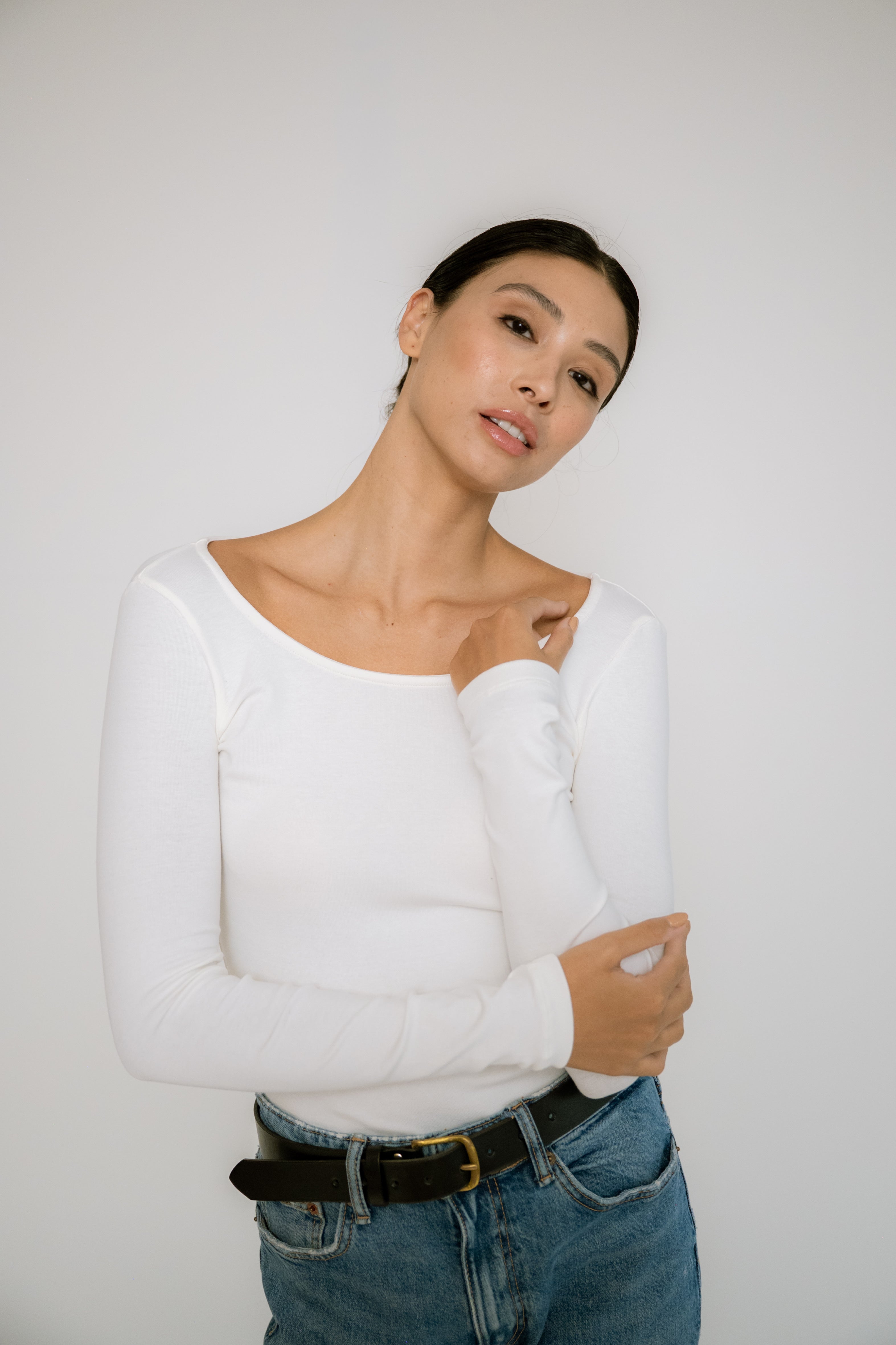 Blusa Manga Longa Canelada com Tingimento Orgânico Off-White