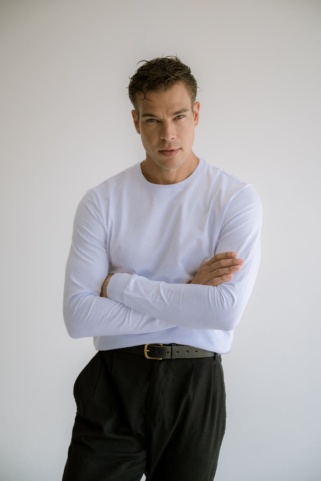 Camiseta Slim Fit Manga Longa Algodão Egípcio Branca