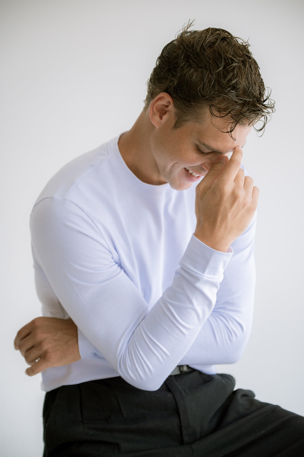 Camiseta Slim Fit Manga Longa Algodão Egípcio Branca