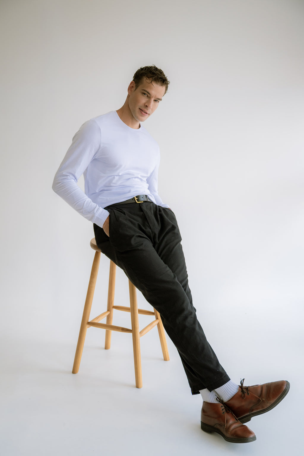 Camiseta Slim Fit Manga Longa Algodão Egípcio Branca