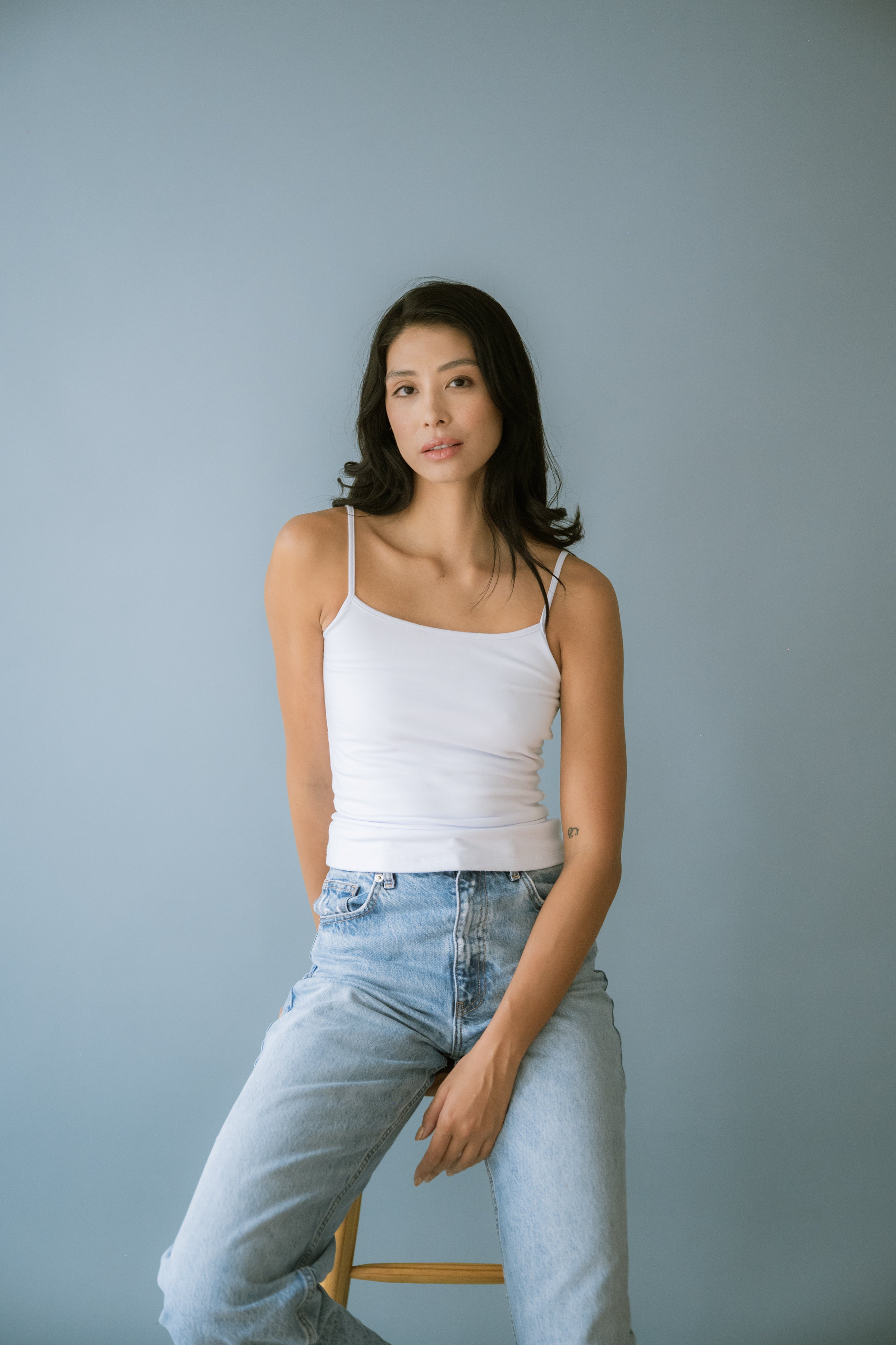 Blusa de Alça Frente Dupla Algodão Egípcio Branca