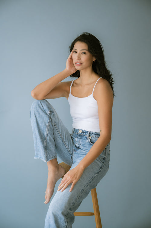 Blusa de Alça Frente Dupla Algodão Egípcio Branca