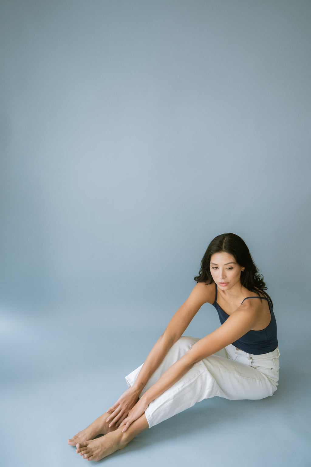 Blusa de Alça Frente Dupla Algodão Egípcio Azul Marinho