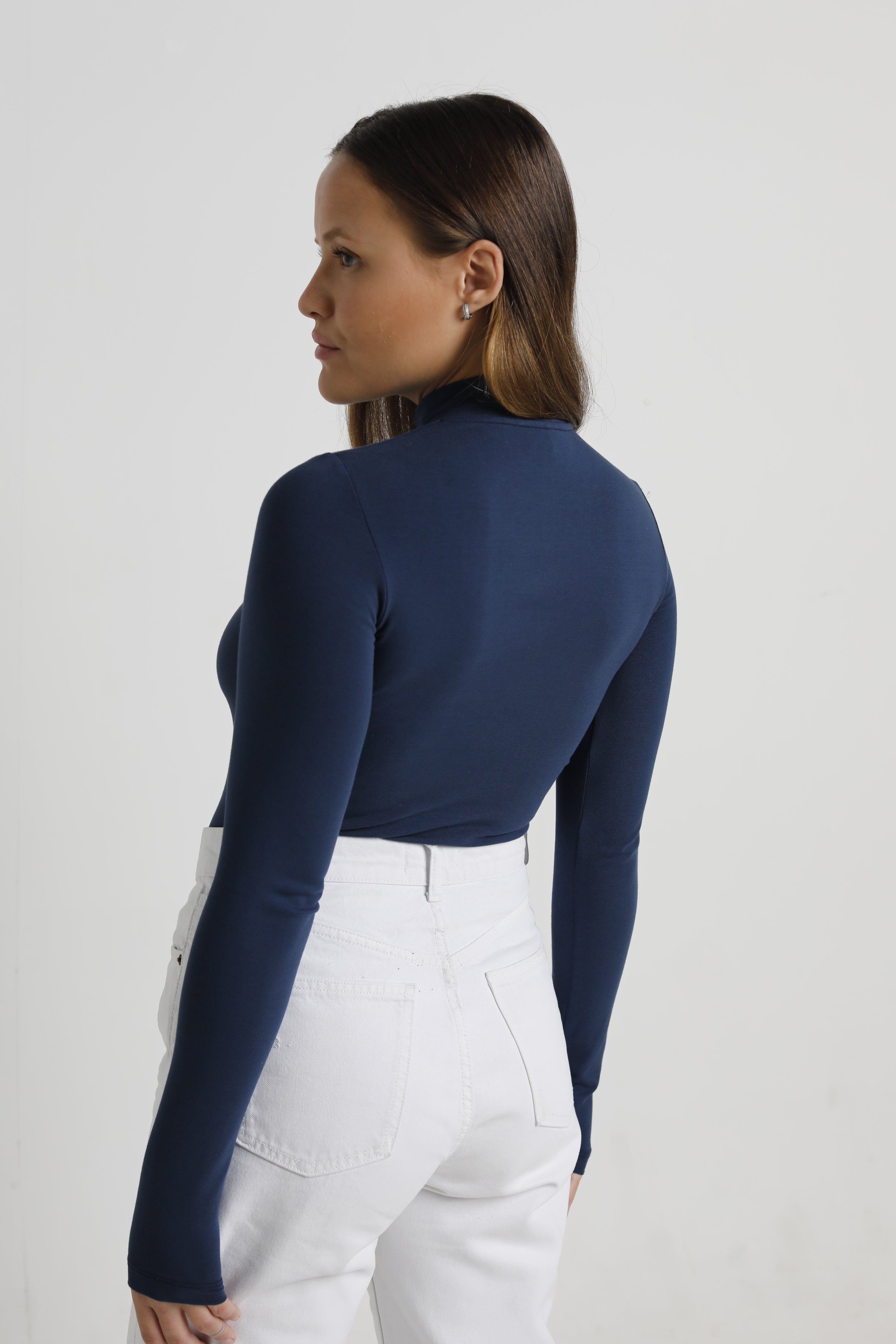 Blusa Manga Longa Algodão Egípcio Azul Marinho