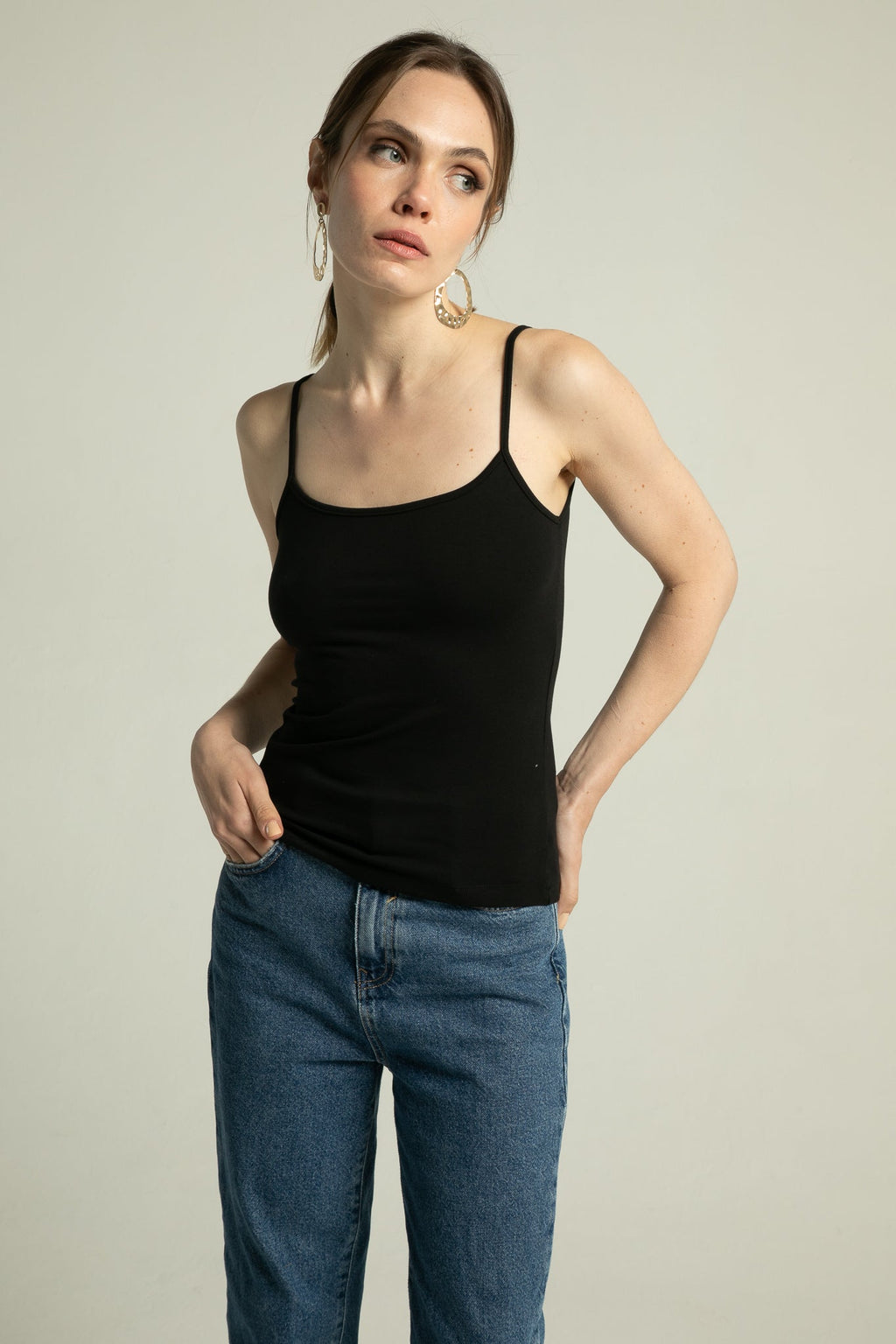 Blusa de Alça Frente Dupla Algodão Egípcio Preta