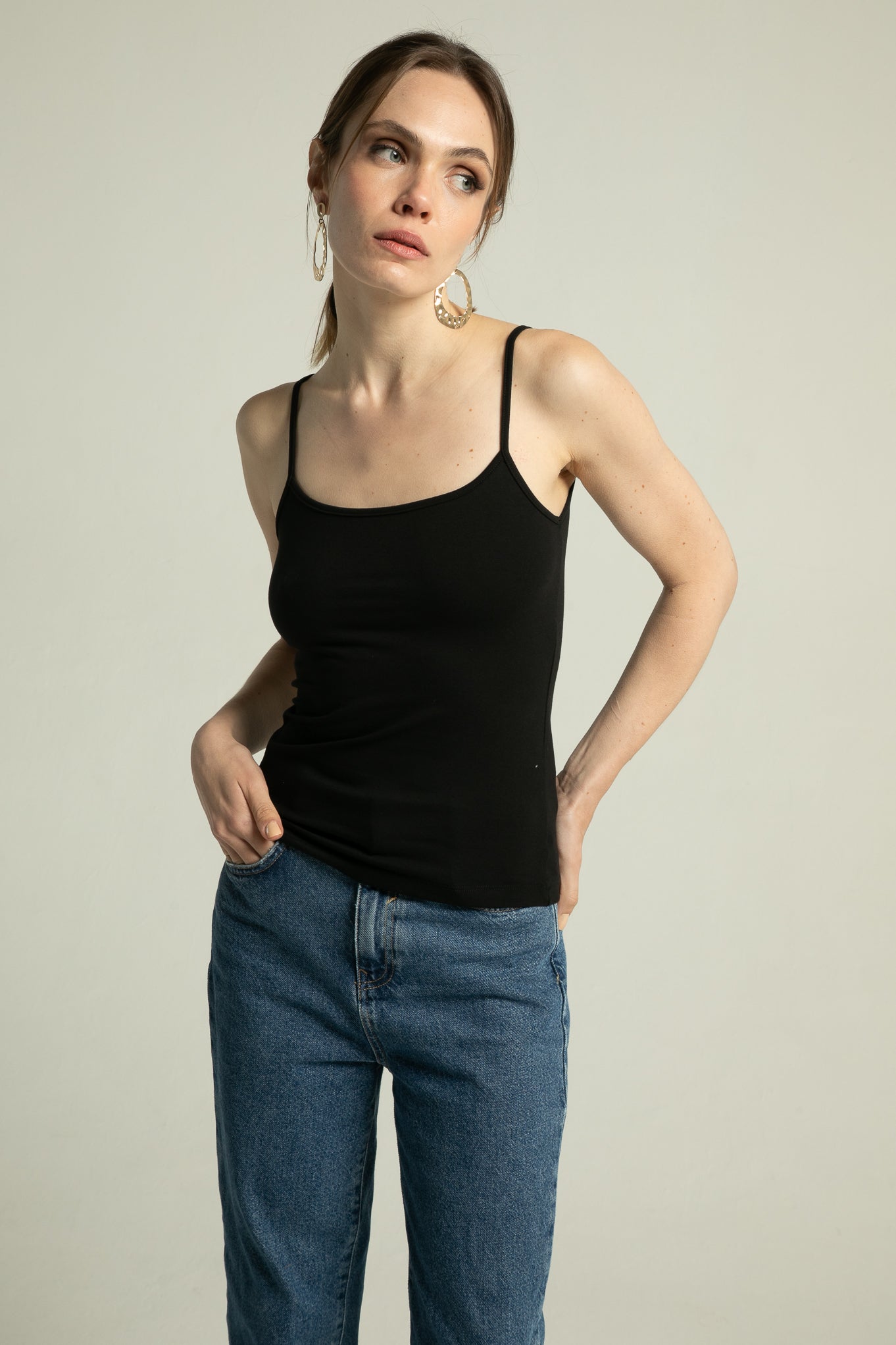Blusa de Alça Frente Dupla Algodão Egípcio Preta