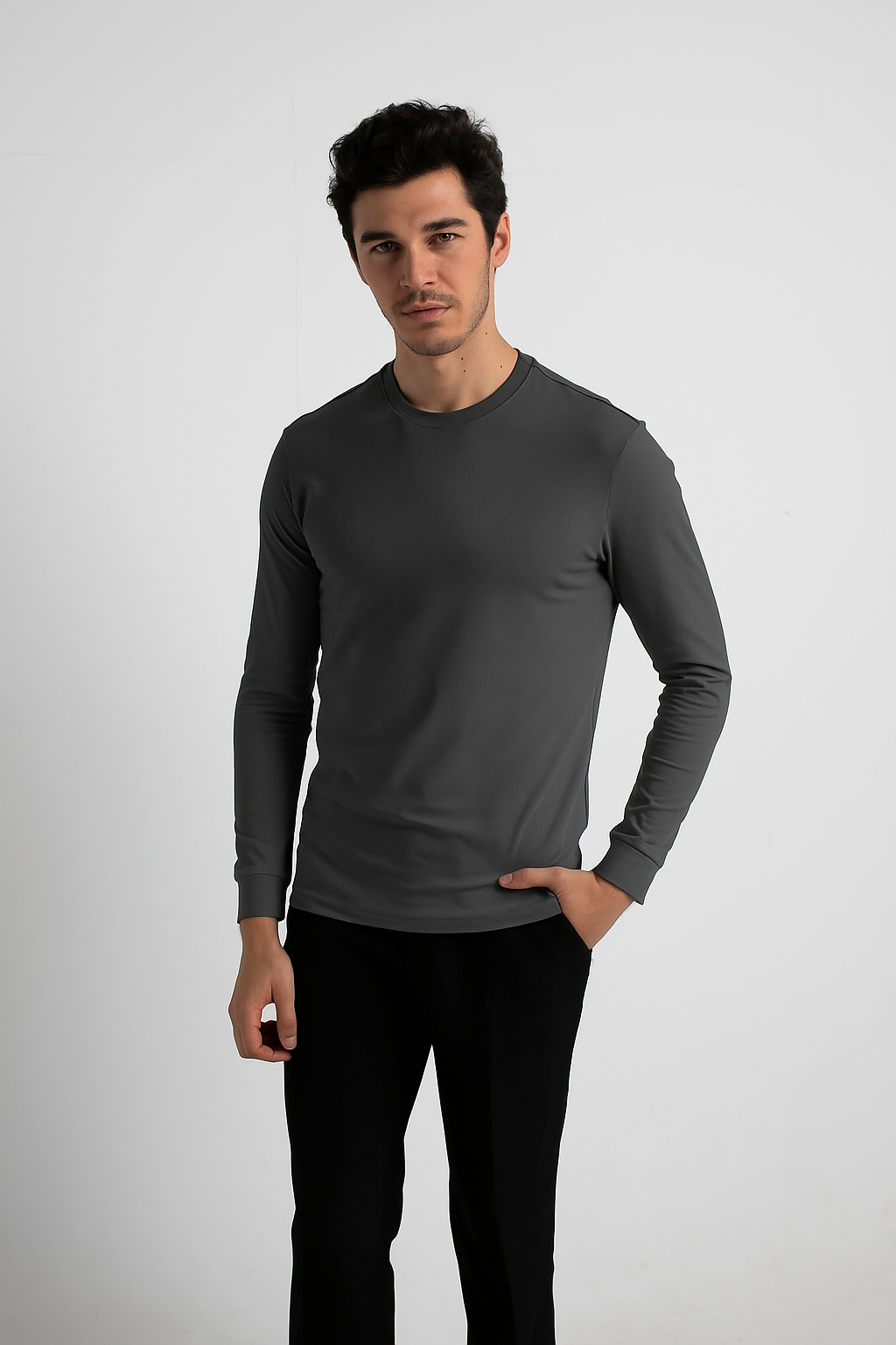 Camiseta Muscle Fit Manga Longa Algodão Egípcio