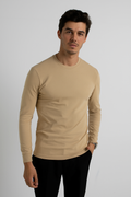 Camiseta Muscle Fit Manga Longa Algodão Egípcio Creme